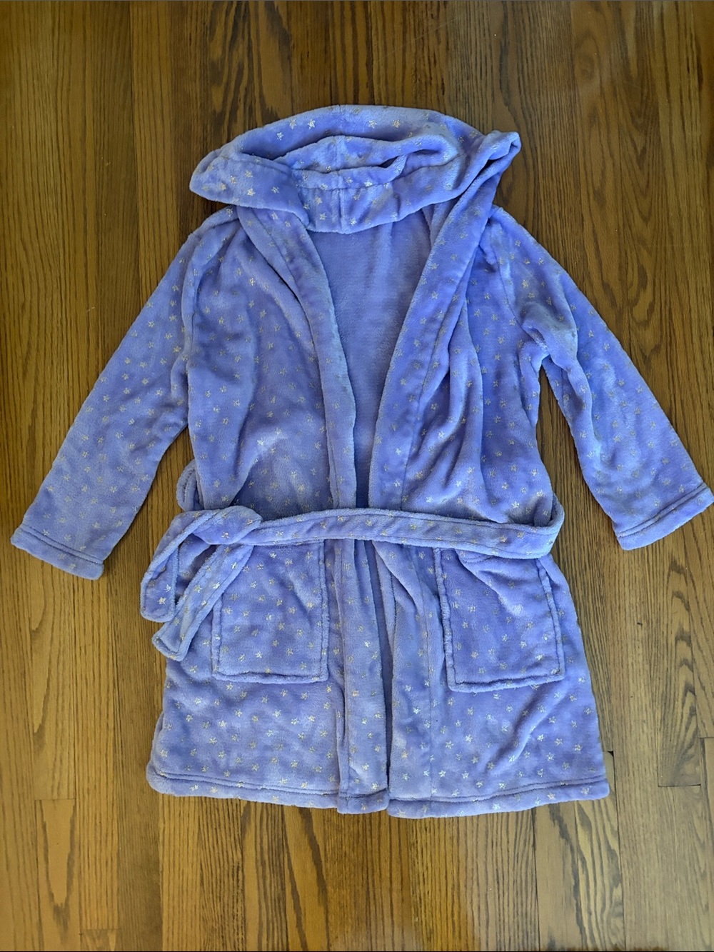 Pottery Barn Teen Plush Lavender Hooded Pajama Robe with Star Print